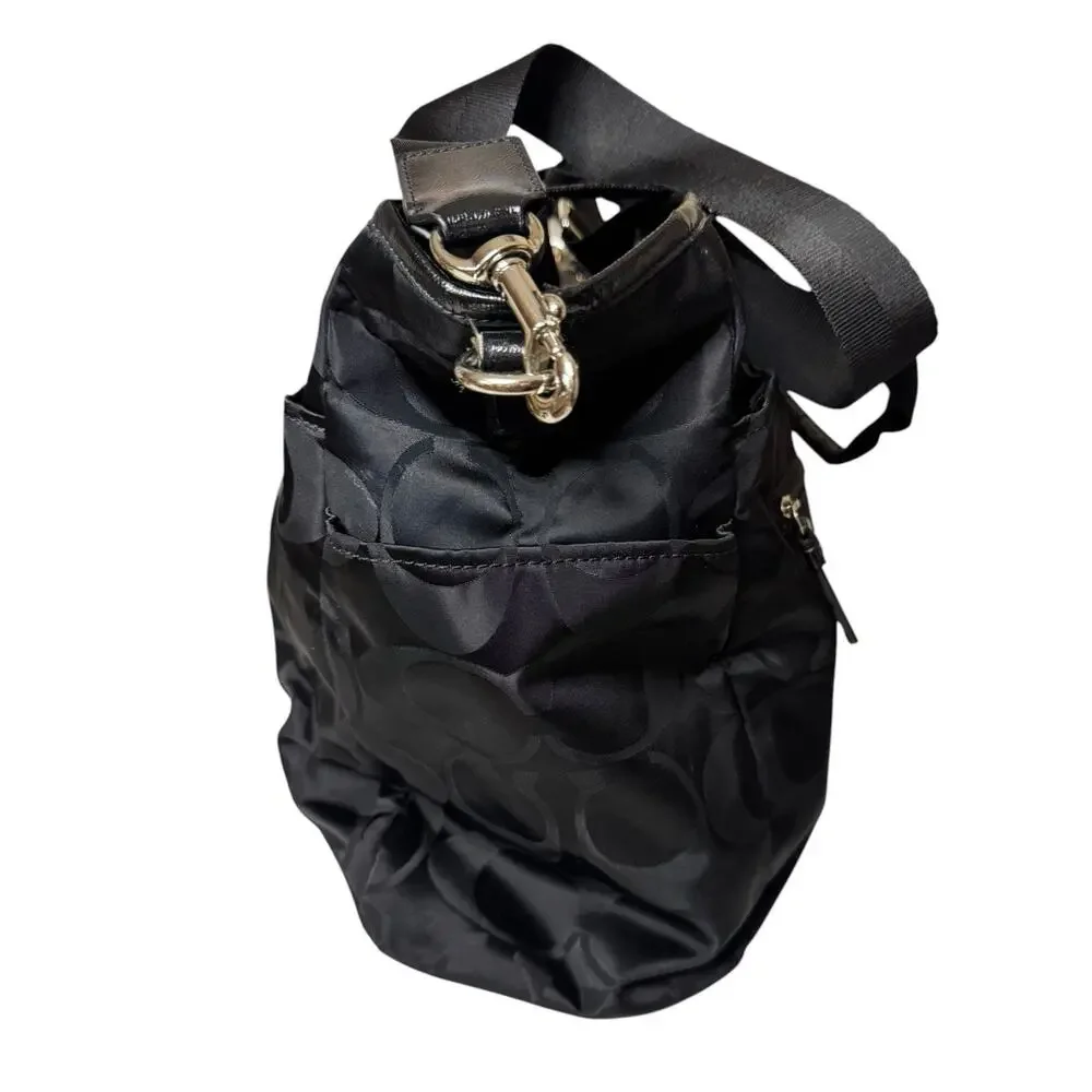 COACH BABY Signature Diaper Bag Black Nylon Large Multifunction Tote Zip Top